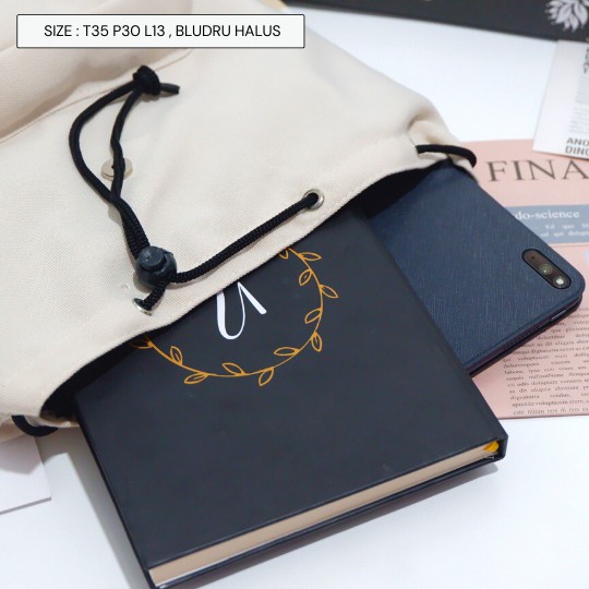 Bayar di Tempat COD Tas Ransel Serut Bahan Kanvas KANTONG Depan Ukuran Medium tas punggung wanita-4