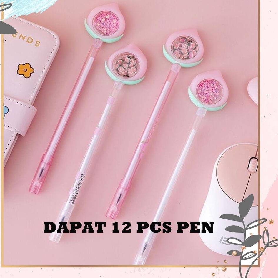 

Best Delivery SELUSIN PEN PEACH ISI 12 PCS GLITTER LUCU GEL PEN KARAKTER UNIK MURAH PULPEN PENA BOLPEN