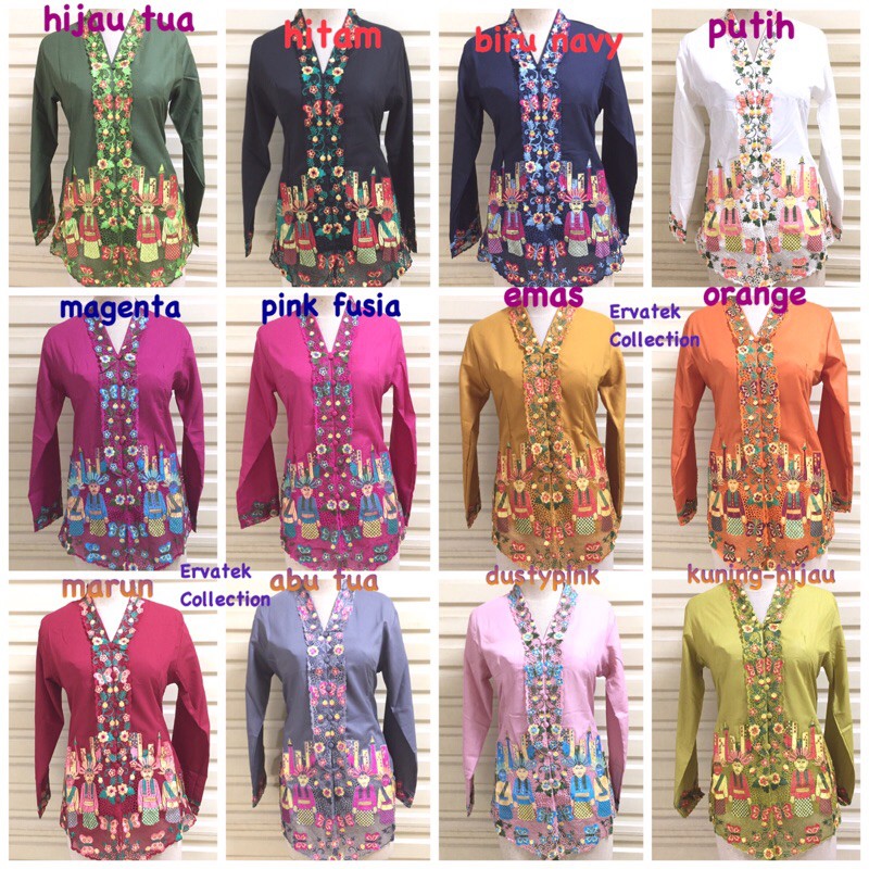Kebaya Encim Bordir Ondel KATUN IMA TEBAL HALUS KE17  Tangan Panjang Nayla KEBAYA ERVATEK COLLECTION-1