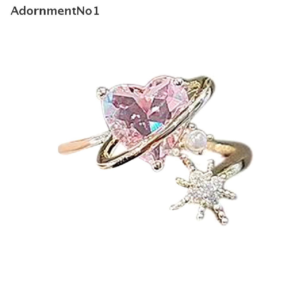 (AdornmentNo1) Cincin Model Terbuka Desain Hati Warna Pink Serbaguna Untuk Wanita