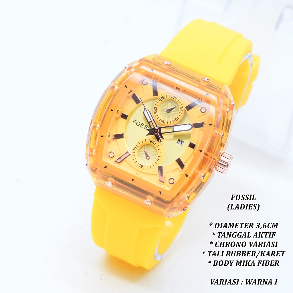 (BISA COD) JAM TANGAN WANITA F-049 FASHION TALI RUBBER BODY OVAL TANGGAL AKTIF CHRONO OFF