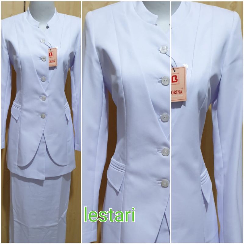 blazer putih putih set rok