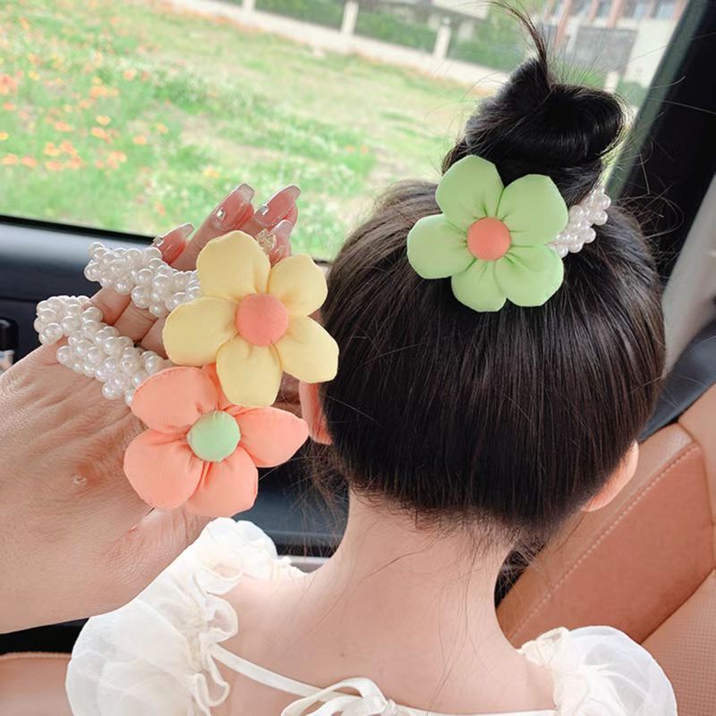 （Hallo Girl)F153 Ikat Rambut Wanita Gaya Korea Ikat Rambut Motif Bunga Mutiara Import