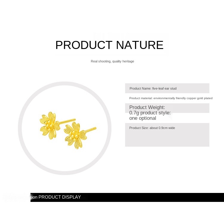 Anting Stud Desain Bunga Lima Daun Lapis Emas Asli Kadar 375 Gaya Pop Korea Untuk Wanita