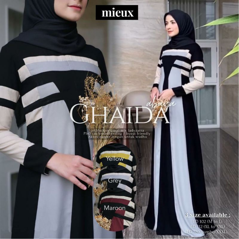 SALE RAMADHAN Gamis Mieux Jumbo LD 120 Original by mieux Gamis Turkey Jetblack Madina / CITRA KIRANA / GHAIDA / MUMTAZ  GAMIS MEWAH | GAMIS MEWAH JUMBO | GAMIS PESTA MEWAH ELEGAN | GAMIS BAHAN JETBLACK | GAMIS JETBLACK PREMIUM | ABAYA JETBLACK PREMIUM-Ghaida Grey