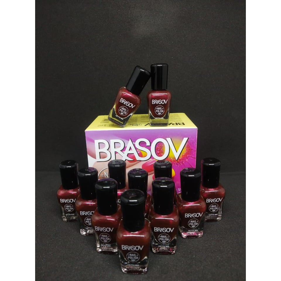 [12 PCS] KUTEK BRASOV LUSINAN ORIGINAL BPOM - GLITTER / MERAH / HITAM / BENING / PINK KUTEKS PERBOX