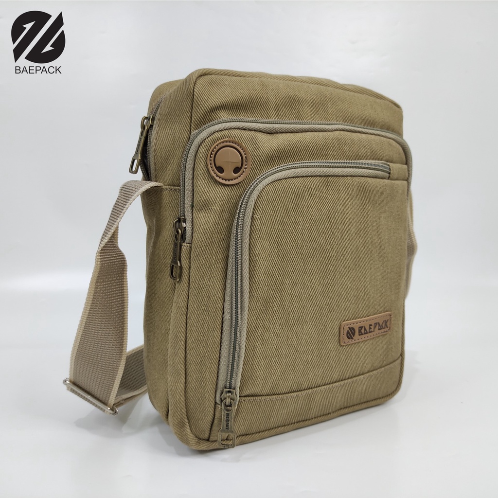 Tas Selempang Kanvas Cowok Dengan Lubang Headset Argo Brown Original Baepack / Tas Bahu Pria / Tas Canvas Terbaik Produsen Bandung