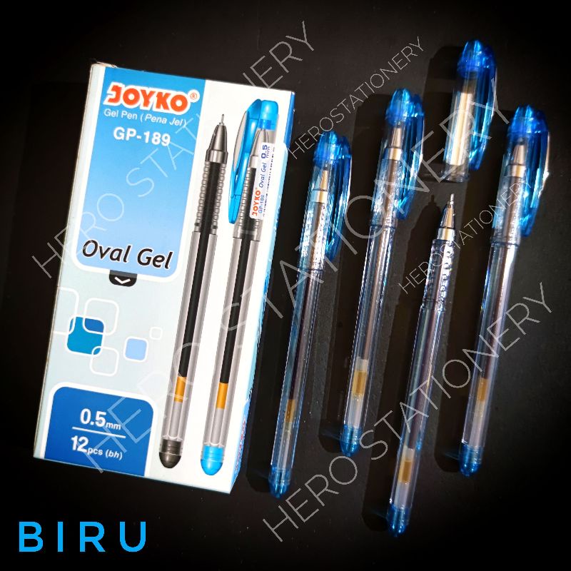 

Pen oval gel joyko 0.5 mm GP-189 tinta biru . 12 unit