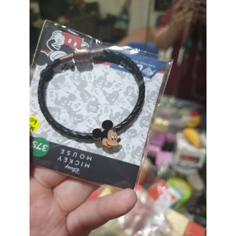 Gelang anak tali kulit liontin disney mickey mouse emas asli 375 karakter lucu