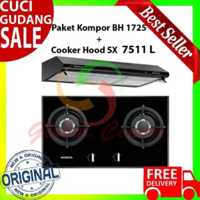 Paket Kompor Gas Tanam BH 1725  Dan Cooker Hood SX 7511