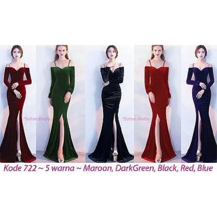 long dress pesta vesky bludru mewah baju wanita korean style mega sj