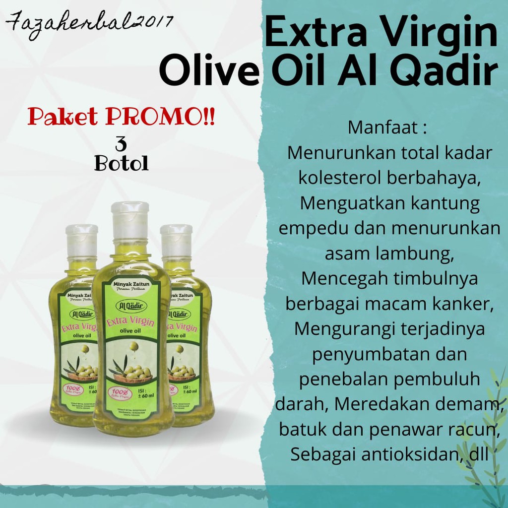 HARGA PROMO 3 Minyak Zaitun 60 ml Extra Virgin Olive Oil Al Qadir