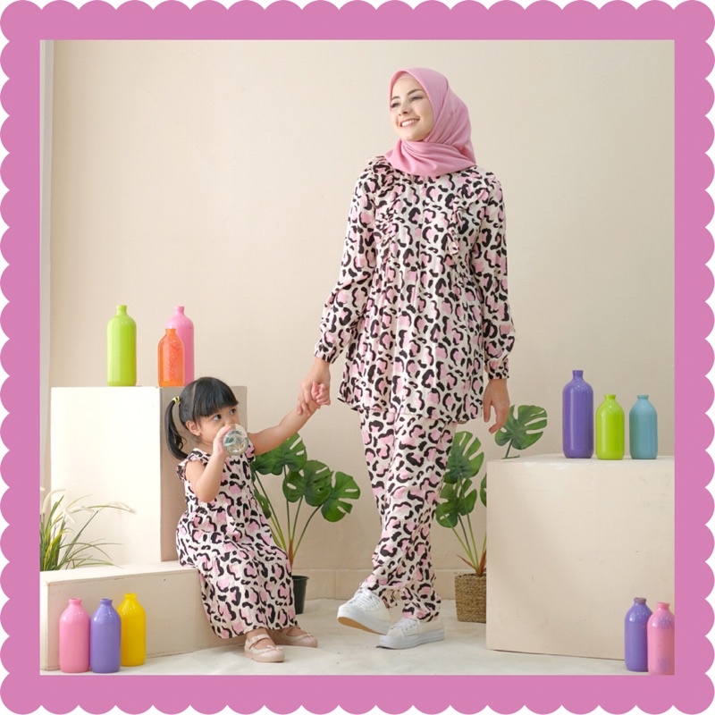 Ounadoutfit oneset cow dewasa wanita motif lucu busui nyaman / setelan couple ibu anak / set rayon motif / setelan wanita muslim / oneset rayon busui