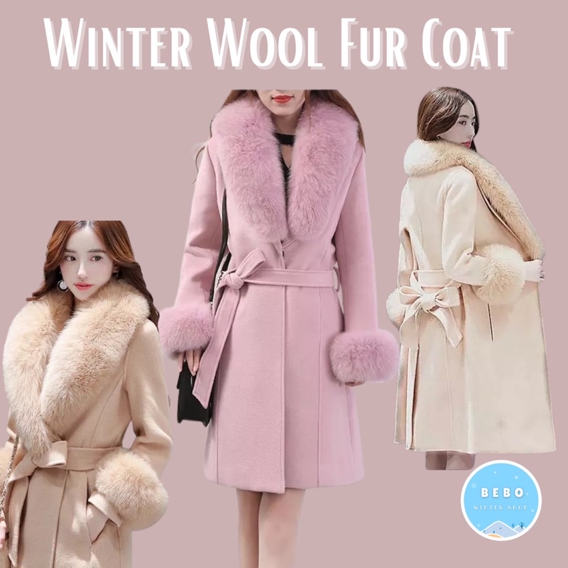 Winter Wool Fur Coat for Woman Coat Wol Bulu Wanita