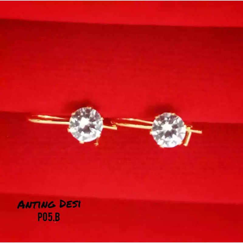 Anting Desi permata satu zircon lapis emas18k anti karat,termurah