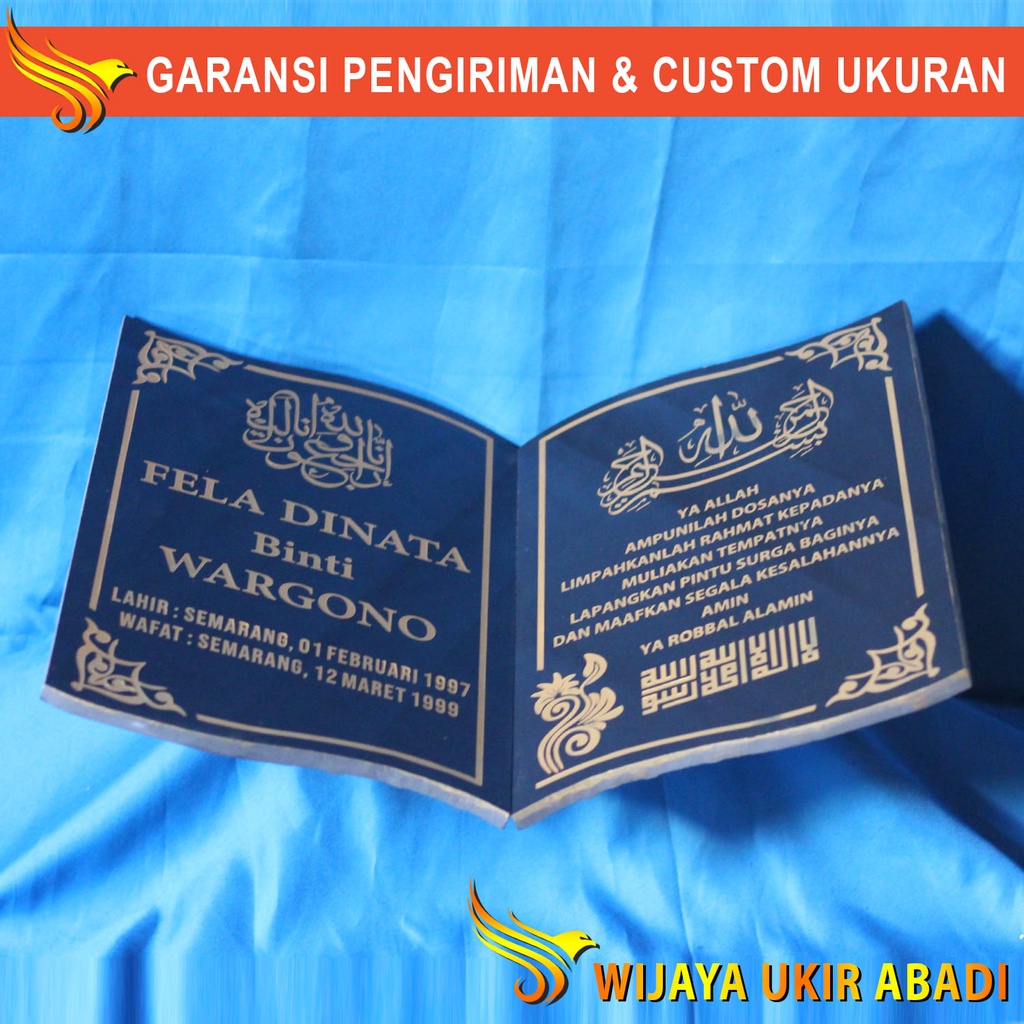 Nama Batu Nisan Model Bentuk Buku Maesan Makam Granit Hitam Kuburan L54