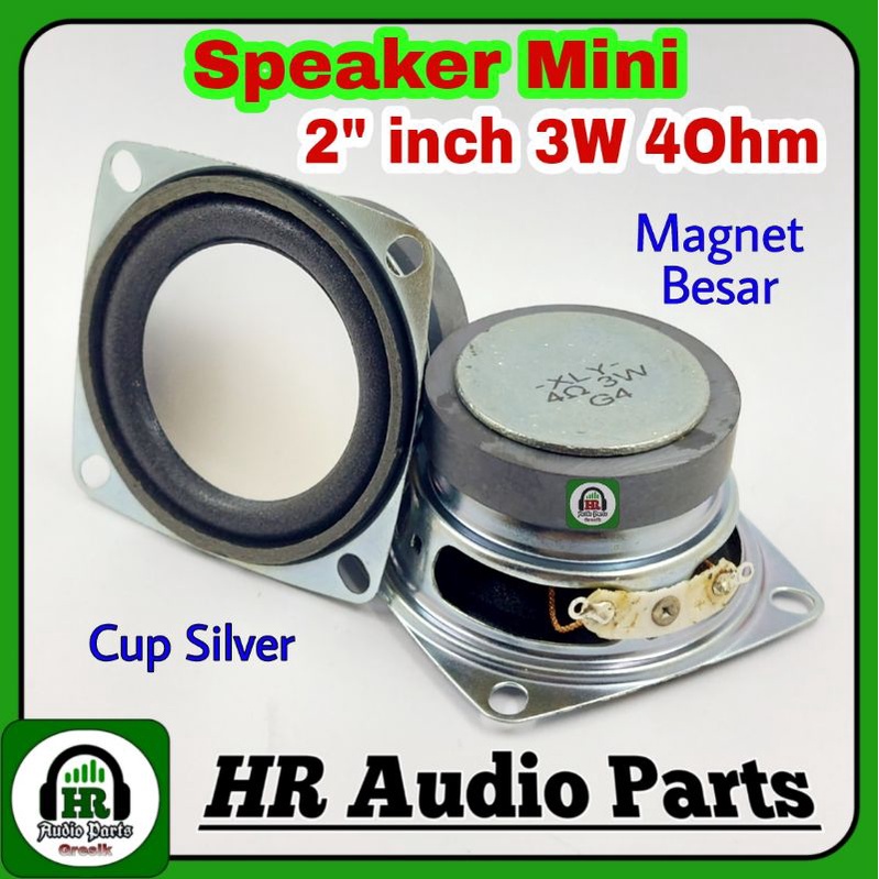 Speaker Mini 2&quot; inch 3W 4Ohm 3Watt 4R Cup Silver Magnet Besar 5Cm 50mm