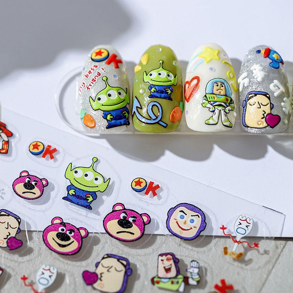 Agustina Kartun Stiker Kuku Fashion 3D Relief Karakter Cina Buah Bunga Perekat Diri Nail Art Dekorasi