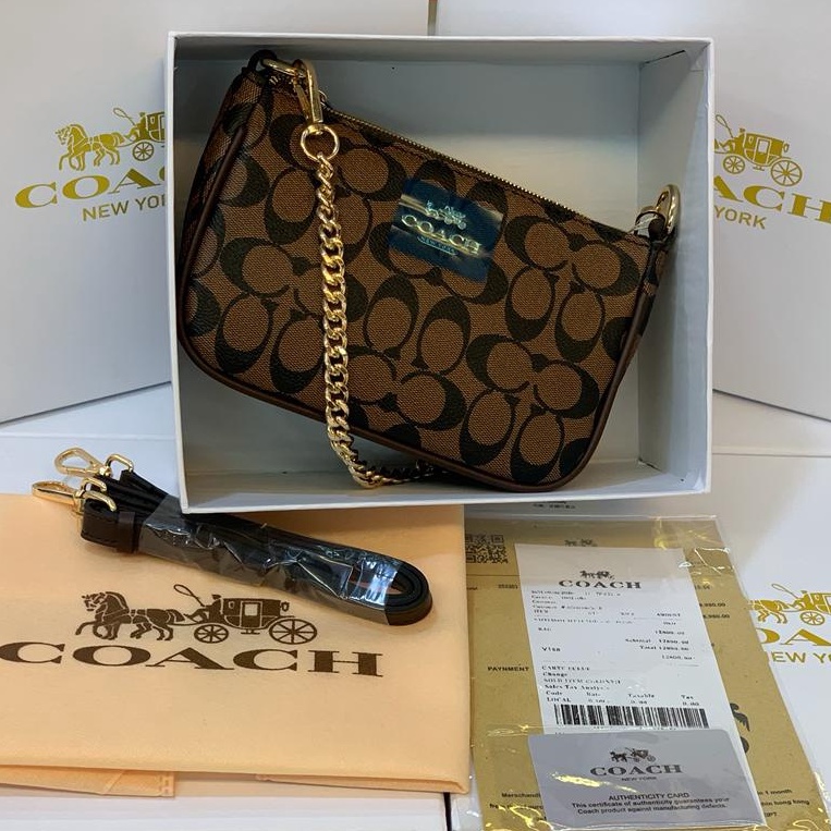 [FREE BOX] CO@CH TOP HANDLE POUCH IN SIGNATURE - COACH