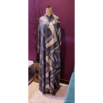 Gamis ori Bee batik kancing abu denim