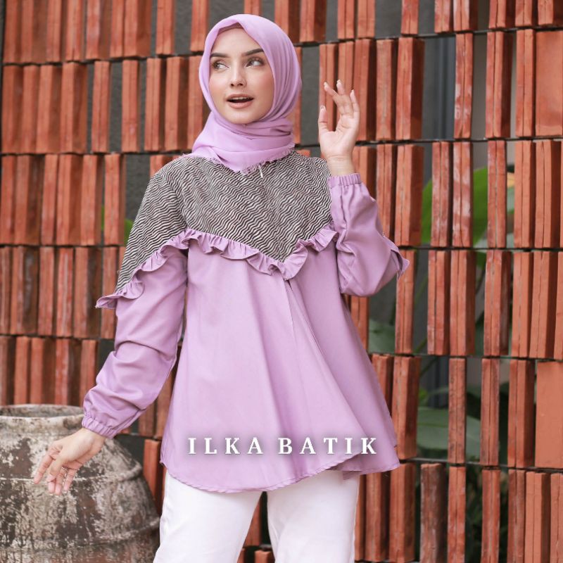 ILKABATIK Darra Blouse Batik Resleting Motif Salur Lilac Batik Wanita Modern Cantik Kombinasi