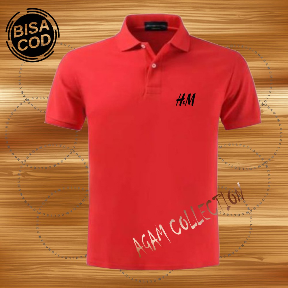 Agam Collection Baju Polo Kerah Distro H&amp;M Text Hitam Lengan Pendek Premium Quality