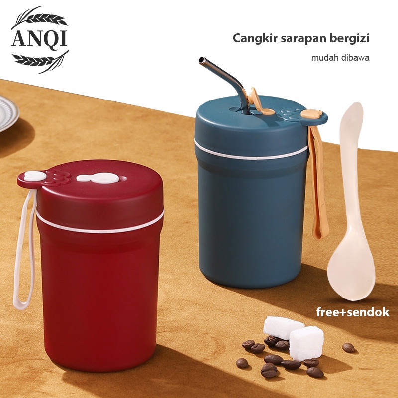 ANQI1888 cangkir sup/anti bocor Tumpah Portable sop cup Free Sendok BPA Free/pemanas microwave 330ml