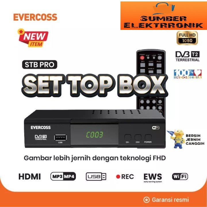 NEW Evercoss STB Set Top Box Pro/MAX TV Digital receiver Full HD Non Adapter