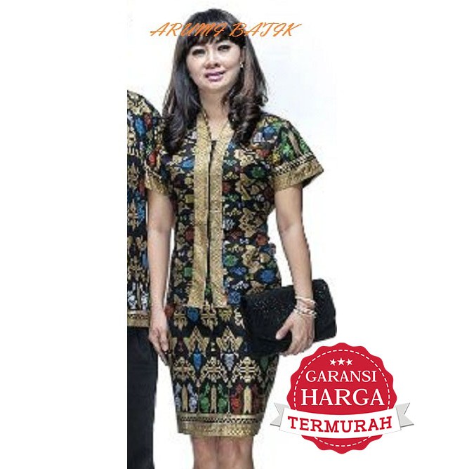 Blouse Rok Setelan Atasan Bawahan Seragam Kerja Batik Wanita 1175 Hitam