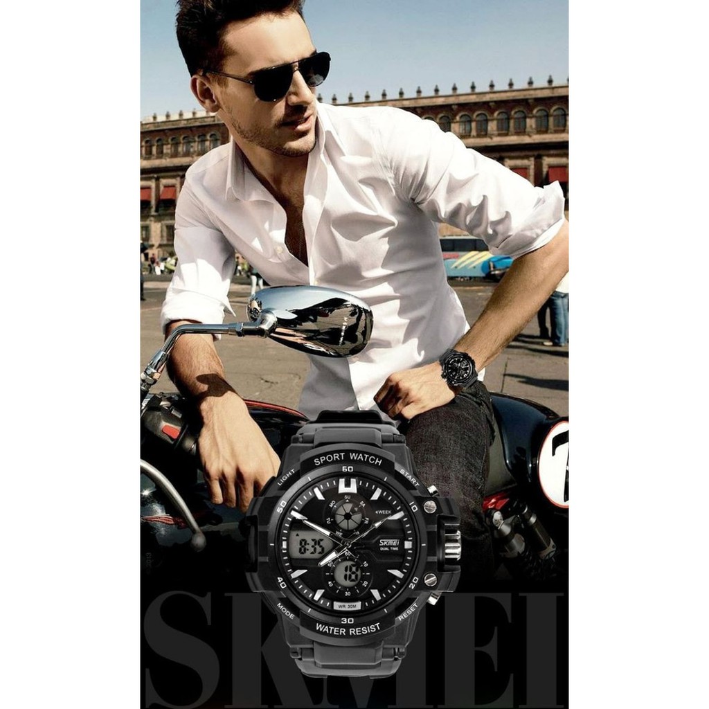 Jam Tangan Pria Original Skmei Tentara Polisi Anti Air Led Analog  - Putih
