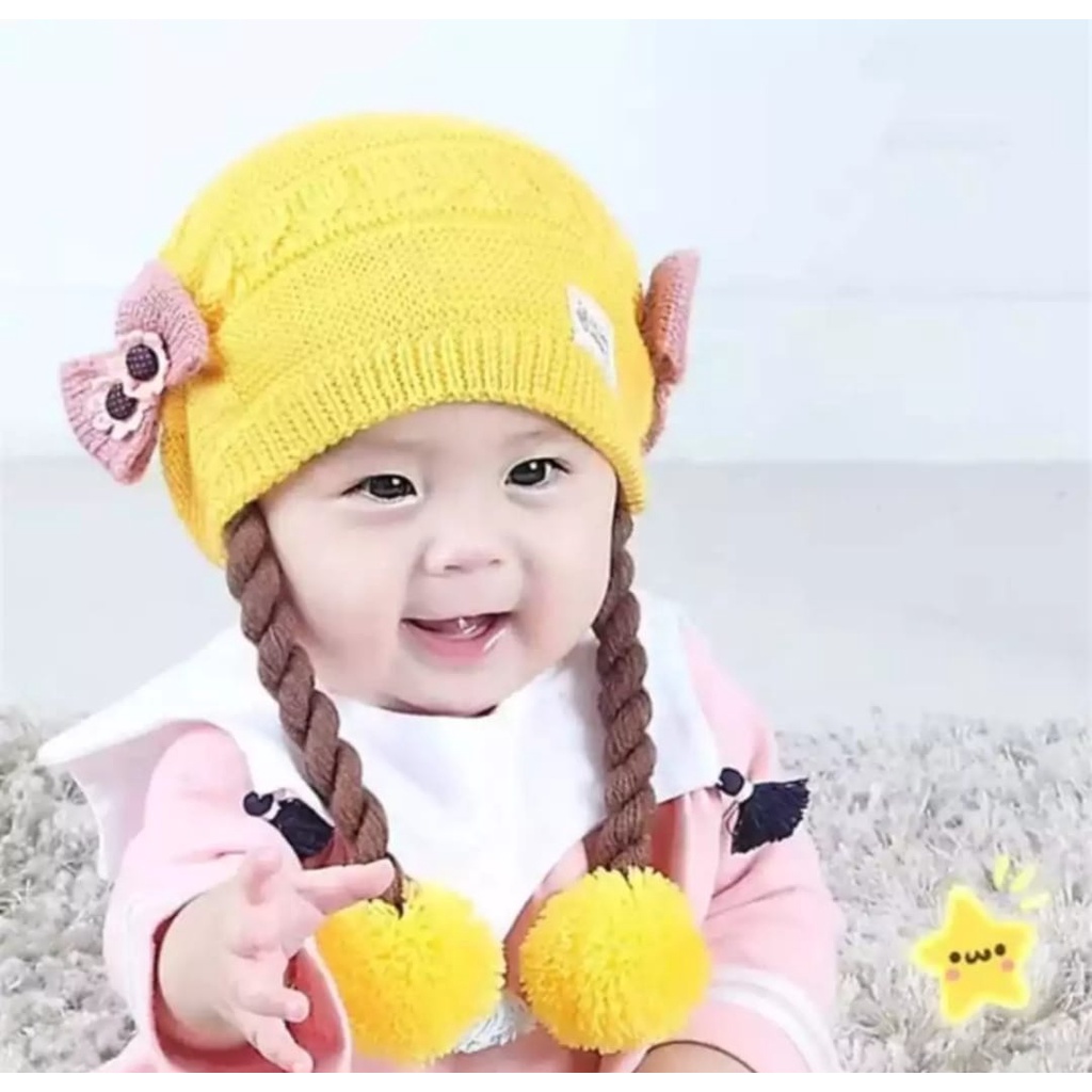 Topi Bayi Rambut Kepang Topi Rambut Kepang Baby Hat Wig