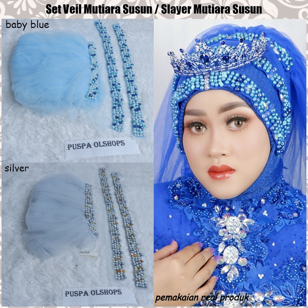 Set Veil Mutiara Susun Slayer Mutiara Susun baby blue-silver