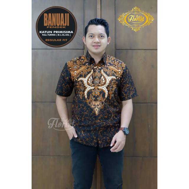 Batik Pria BANUAJI PENDEK Kemeja Full Furing Bahan Katun Sragenan