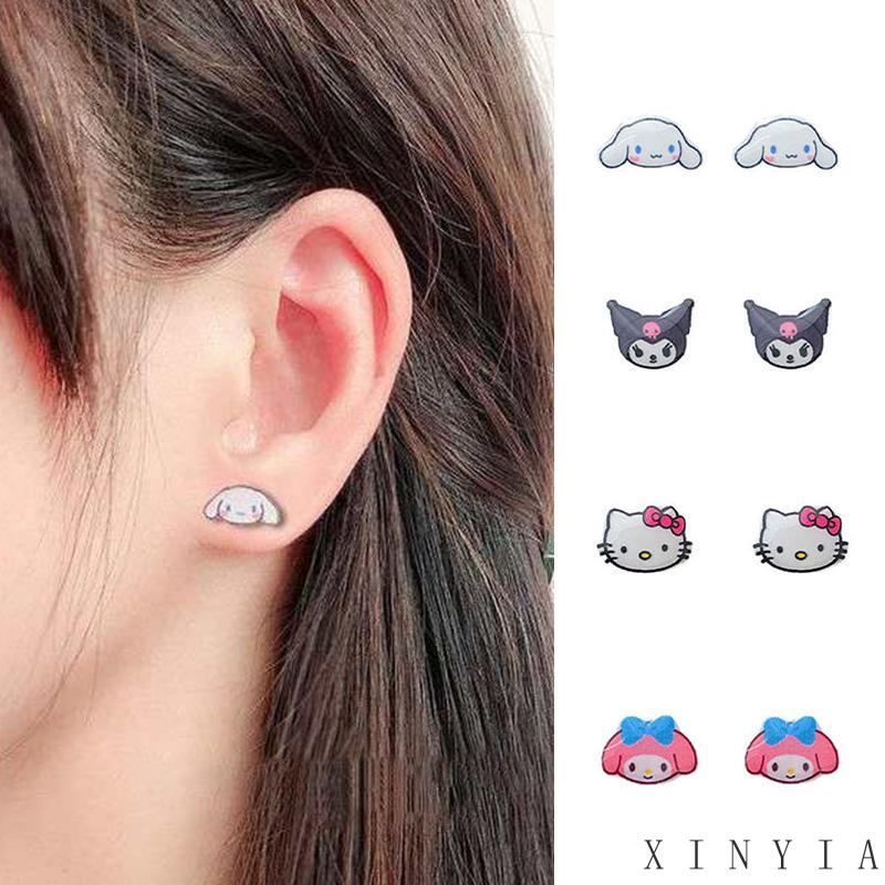 Anting Hypoallergenic Desain Kartun Cinnamoroll Dog Kitty Melody Kuromi Untuk Pelajar