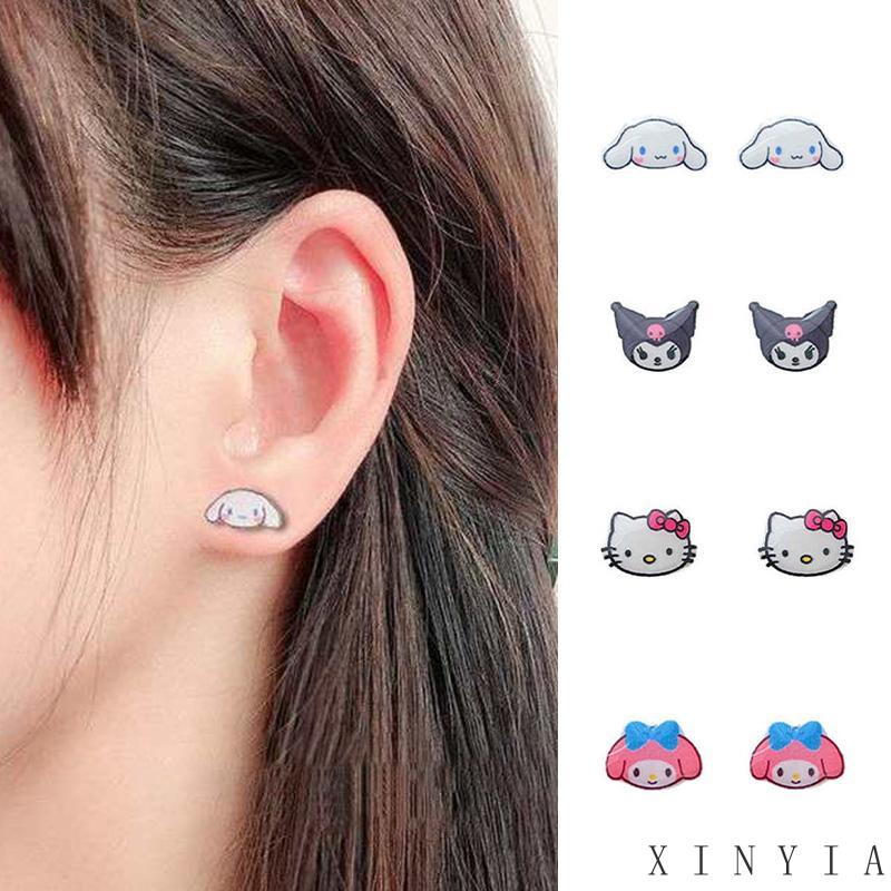 Anting Hypoallergenic Desain Kartun Cinnamoroll Dog Kitty Melody Kuromi Untuk Pelajar