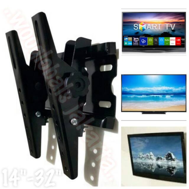 GANTUNGAN TELEVISI FLAT LED BRACKET BESI TEBAL HITAM TV LCD 14"-32" INCH FLEKSIBEL KUAT ADJUSTABLE