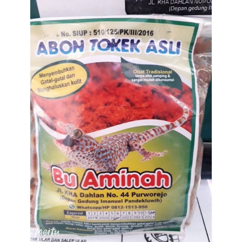 

Abon Tokek ASLI! "Bu Aminah" 50 GR @Menyembuhkan Gatal-Gatal Kulit@
