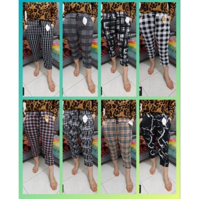 Celana 7/8 4xl import // celana import wanita// celana kotak kotak wanita /celana import santai