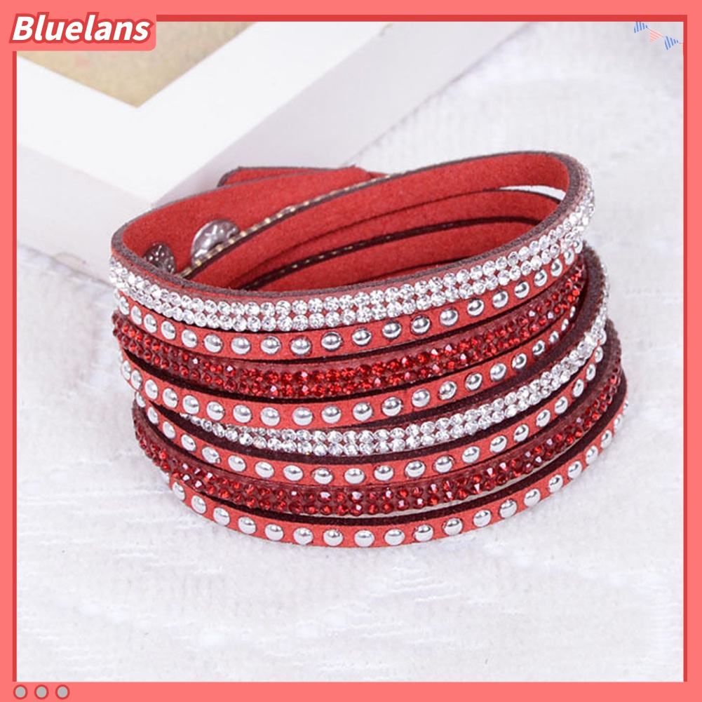 Gelang Multilayer Bahan Kulit Imitasi Aksen Berlian Imitasi Untuk Wanita