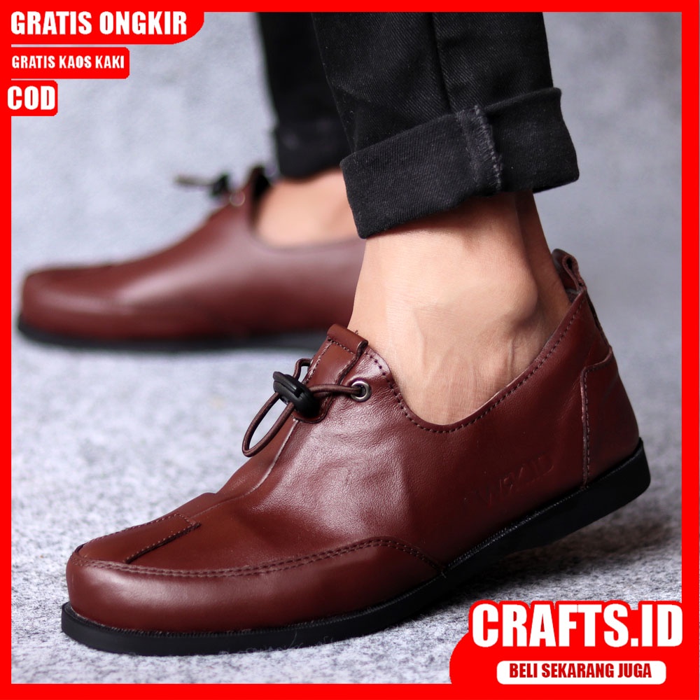 CRAFTS X OYA Sepatu Kasual Pria Sepatu Pria Casual Kerja Cowok/Cowo Sepatu Kulit Asli Sepatu Kantor Semi Formal Kuliah Gaya Santai Kekinian Murah Terlaris