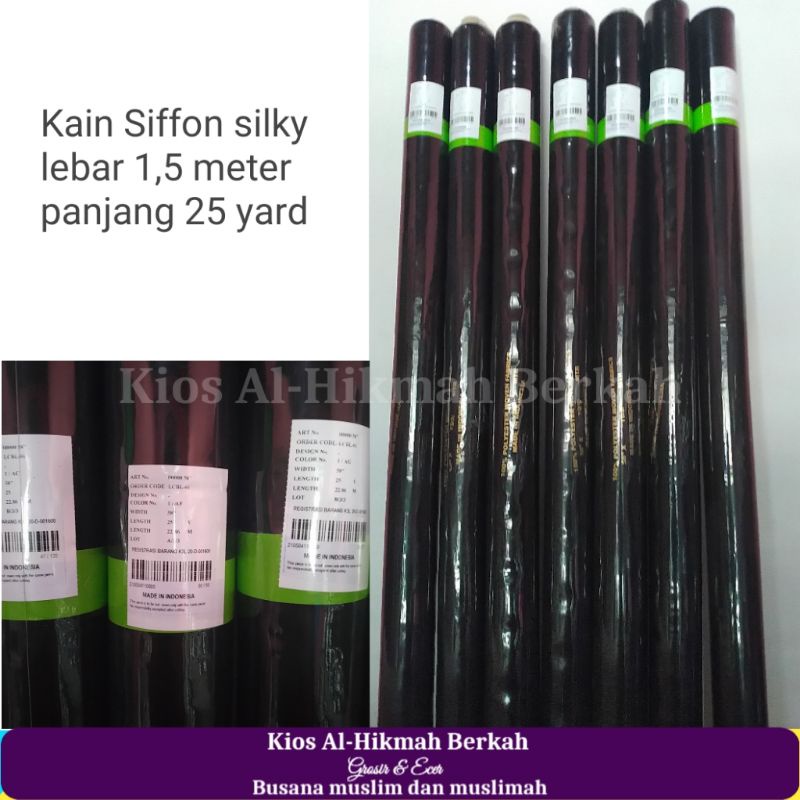Kain Siffon Silky Hitam Roll Plat Hijau Grosir | Kain Siffon Silky Untuk Purdah Jilbab Cadar safar