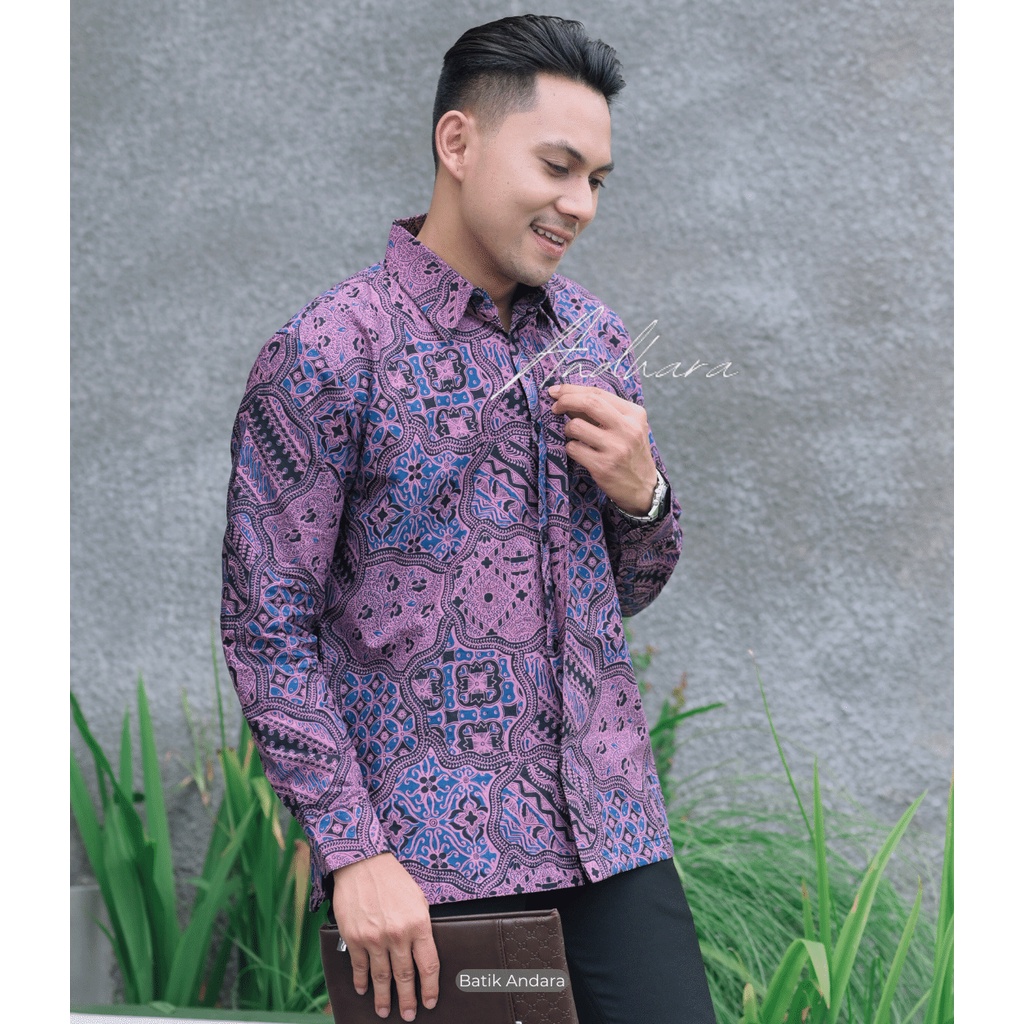 BAJU BATIK PRIA PREMIUM TERLARIS LILAC LENGAN PANJANG ORIGINAL