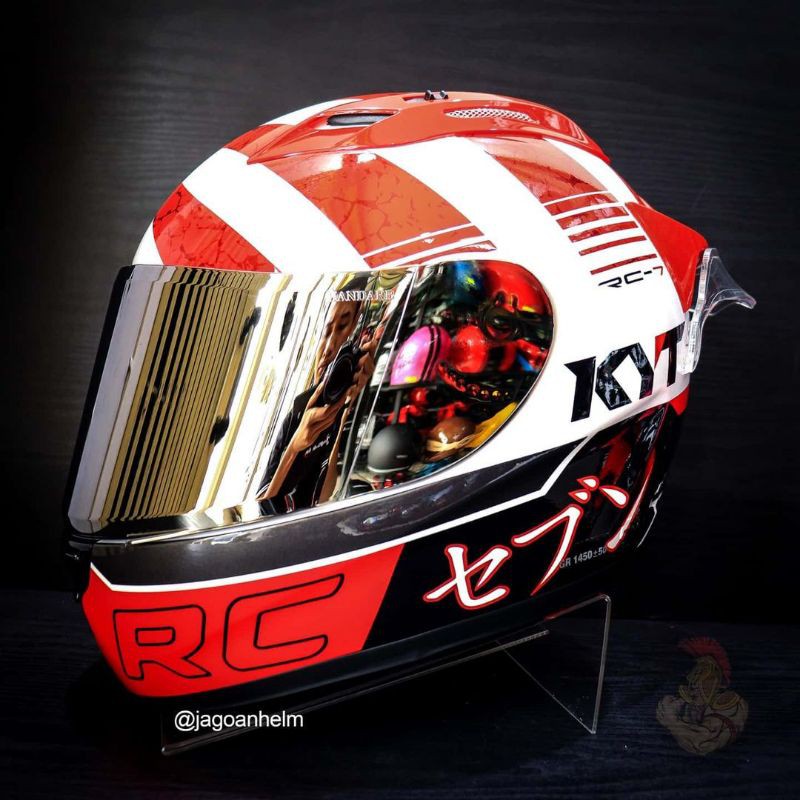 HELM FULLFACE KYT RC7 SERI 17 WHITE RED PAKET CAKEP