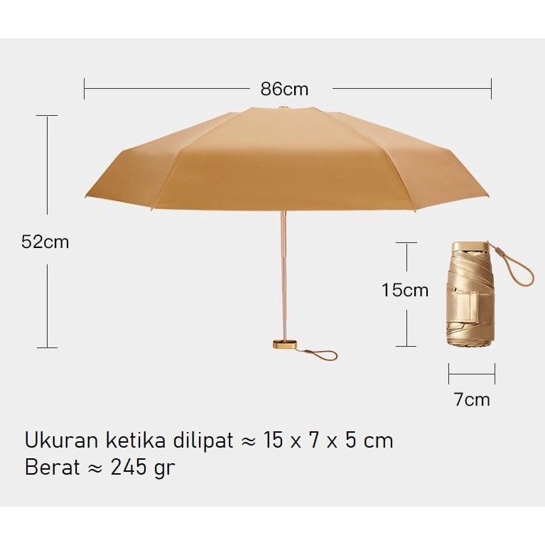 JAPANESE SMALL GOLDEN UMBRELLA PAYUNG LIPAT SPF 50+ EDISI SAKU