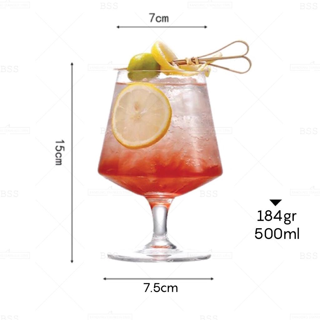 Gelas Brandy Kristal 500ml Cocktail Mojito Kaki Stem Glass Kaca Polos Simple Unik Wedding Glass