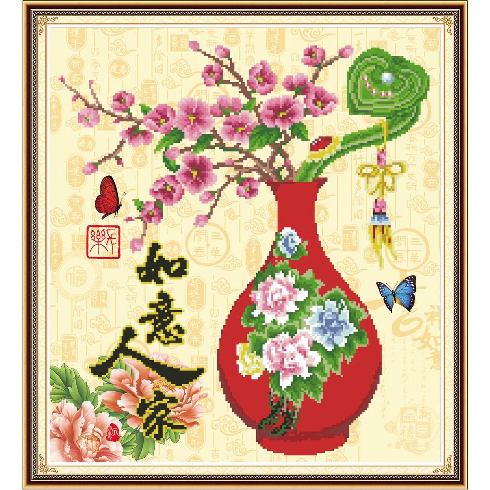 Paket DIY Craft Diamond Painting Y6009 Vas Bunga Sakura Cherry Blossom