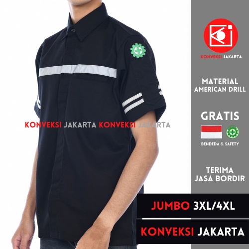 JUMBO - Baju Kerja Wearpack Kemeja Safety K3 Proyek Tambang Lengan Pendek Jumbo 3XL 4XL  - Pakaian Seragam Werpak Kerja Atasan Scotlight Lapangan Pendek Jumbo Pria Wanita XXXL XXXXL