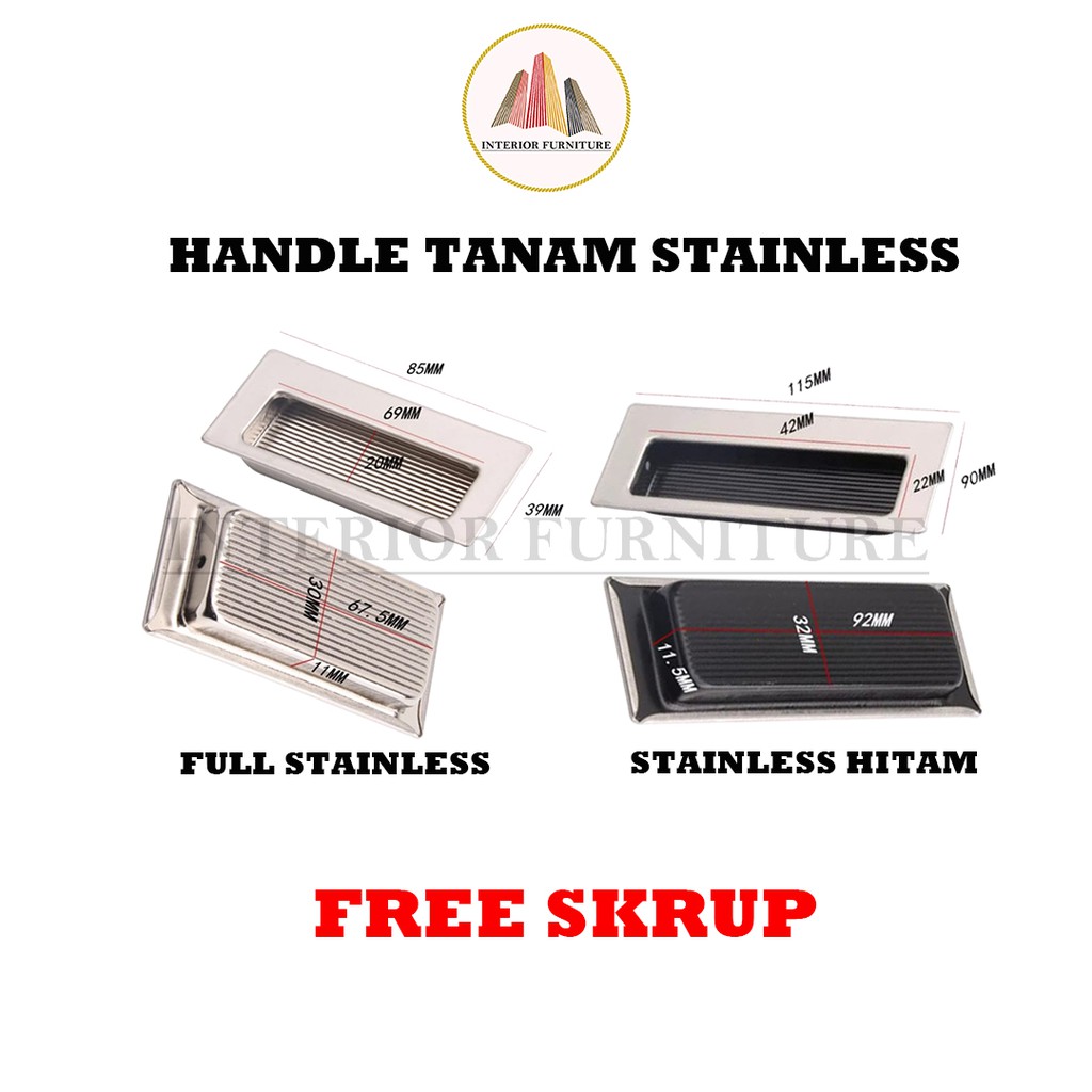 Handel Tanam Pintu Sliding Kotak 64, 96 &amp; 128 mm Stainless / Tarikan Tanam Pintu Sliding