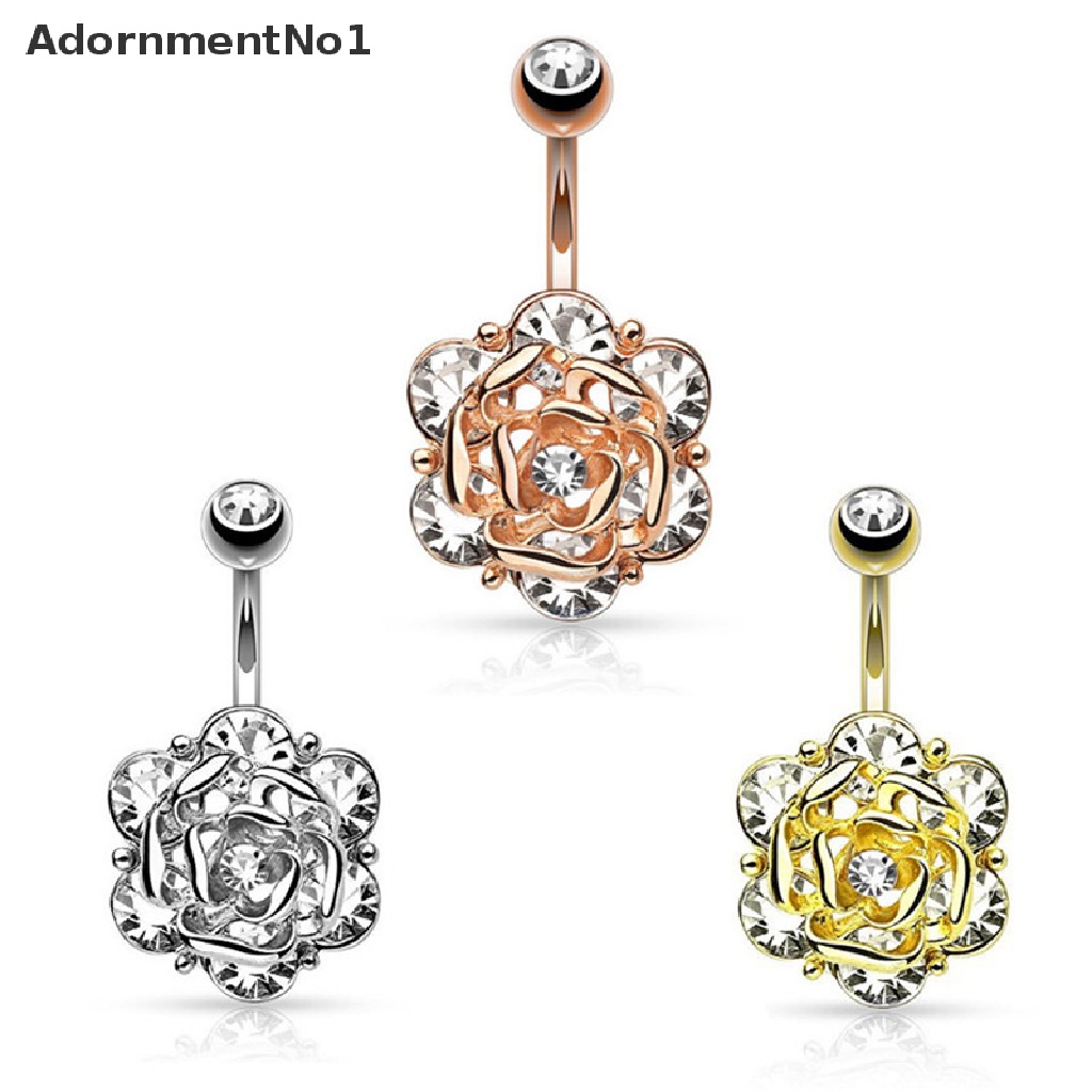 (AdornmentNo1) Anting Tindik Perut / Pusar Kristal Zircon Model Bunga Untuk Wanita