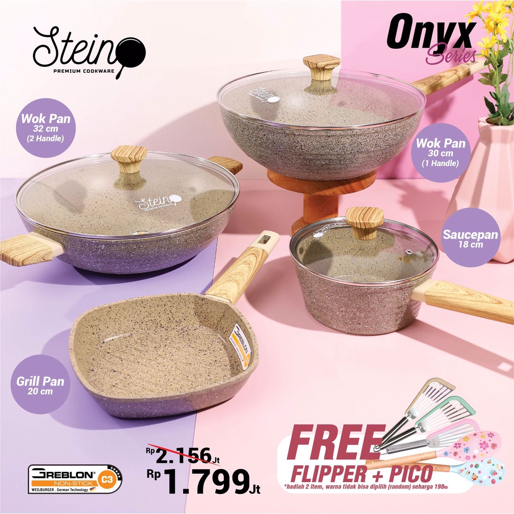 Steincookware Stein Paket Onyx 4 in 1 wok pan saucepan grill pann hadiah bisa pilih